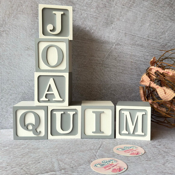 Nome com Moldura Cubos 6x6 Decoração Bebê e Criança