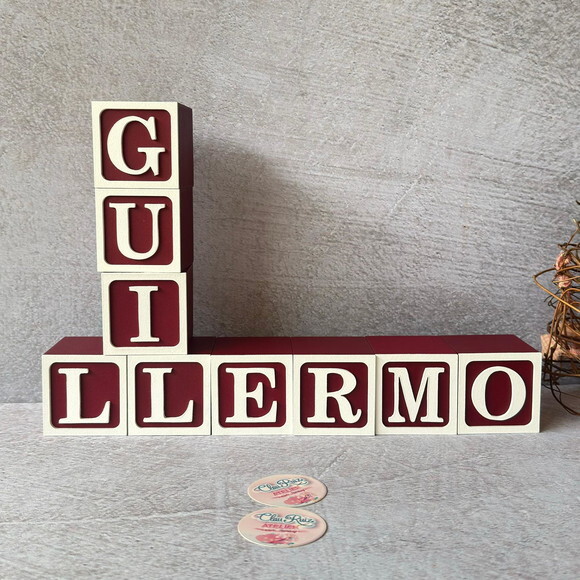 Nome com Moldura Cubos 6x6 Decoração Bebê e Criança