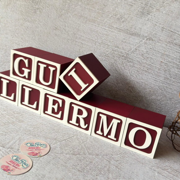 Nome com Moldura Cubos 6x6 Decoração Bebê e Criança