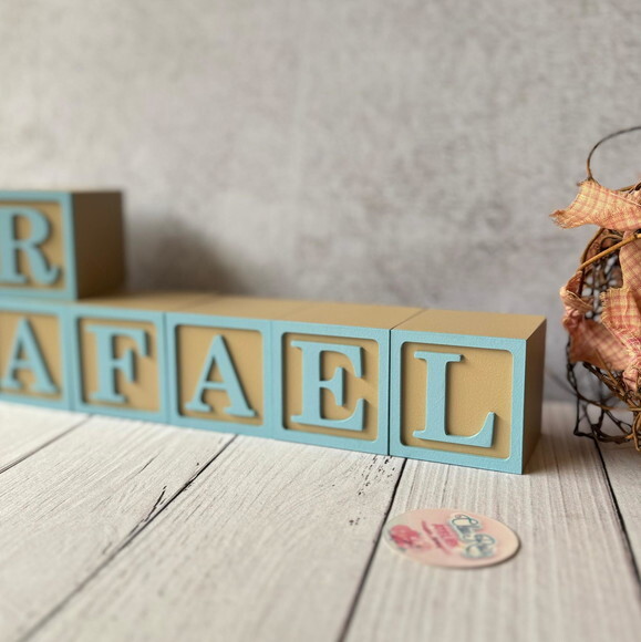 Nome com Moldura Cubos 6x6 Decoração Bebê e Criança