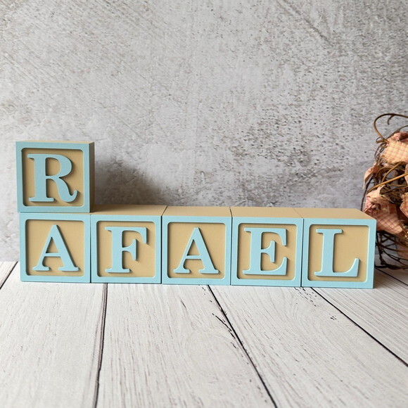 Nome com Moldura Cubos 6x6 Decoração Bebê e Criança