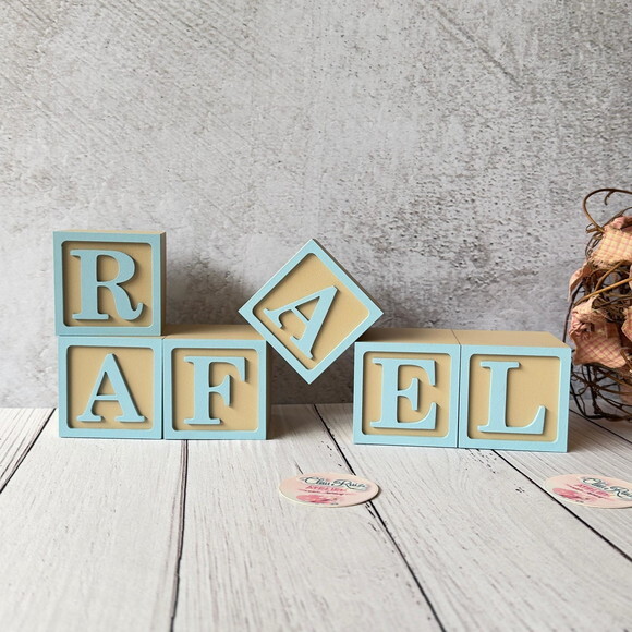 Nome com Moldura Cubos 6x6 Decoração Bebê e Criança