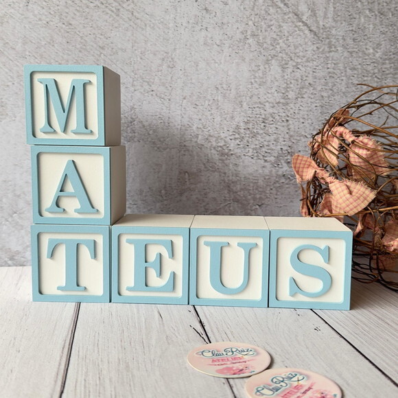 Nome com Moldura Cubos 6x6 Decoração Bebê e Criança