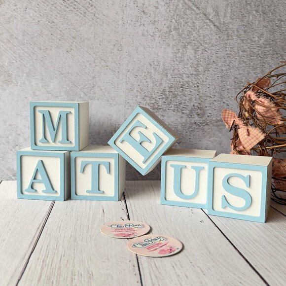 Nome com Moldura Cubos 6x6 Decoração Bebê e Criança