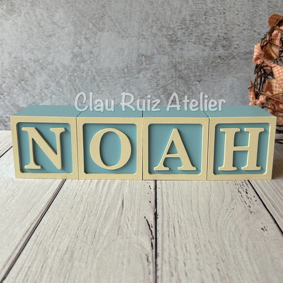 Nome com Moldura Cubos 6x6 Decoração Bebê e Criança