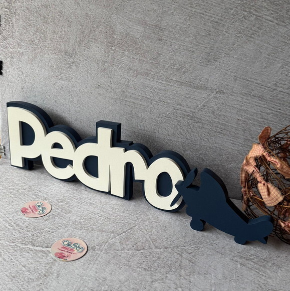 Nome em mdf - Linha Ch e Avião - Decoração Bebê e Infantil