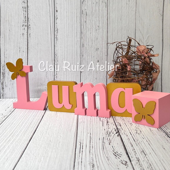 Nomes Linha Blocos - Decoração de Bebê - + Cubo de Borboleta