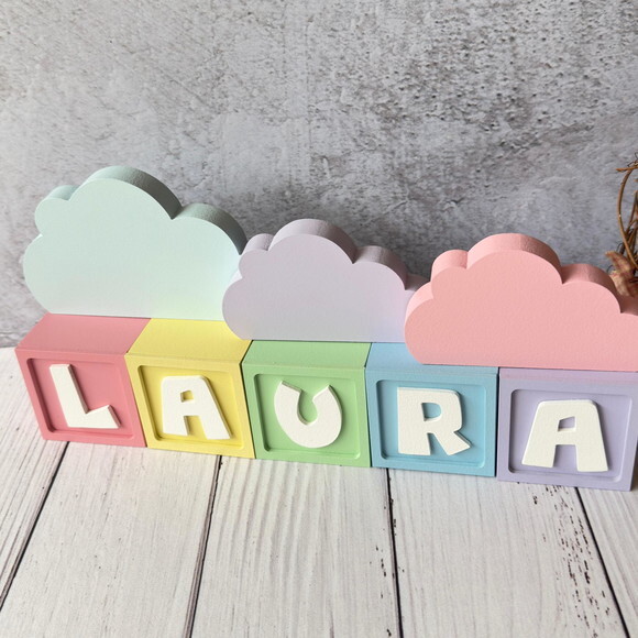 Nuvem Decoração Bebê + Cubos 6x6cm Candy Ts