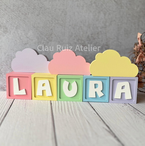 Nuvem Decoração Bebê + Cubos 6x6cm Candy Ts