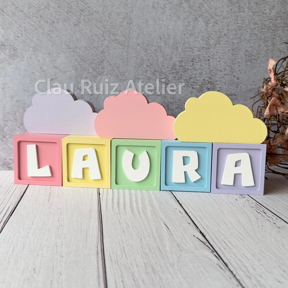 Nuvem Decoração Bebê + Cubos 6x6cm Candy Ts