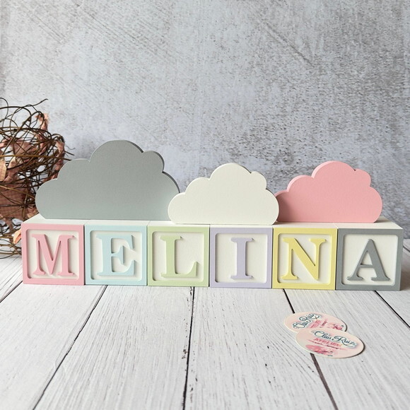 Nuvem Trio Decoração Bebê + Cubos 6x6cm Candy Ts