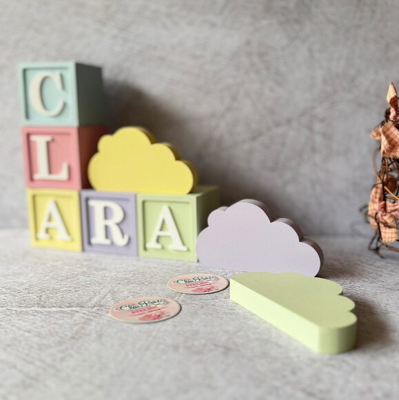 Nuvem Trio Decoração Bebê + Cubos 6x6cm Pastel Ts