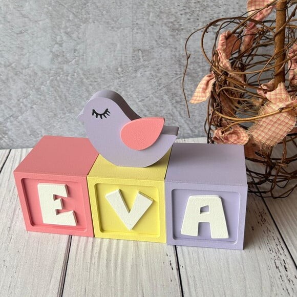 Passarinho + Cubos 6x6cm Candy Ts`decoração Bebê