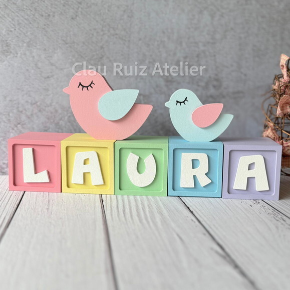 Passarinho + Cubos 6x6cm Candy Ts`decoração Bebê