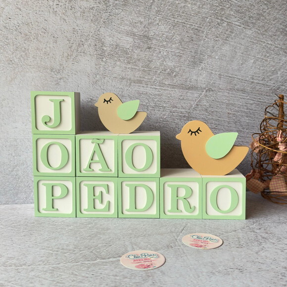 Passarinho + Cubos 6x6cm Ts - Decoração Bebê e Maternidade
