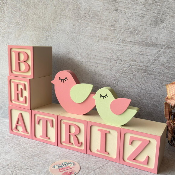 Passarinho + Cubos 6x6cm Ts - Decoração Bebê e Maternidade