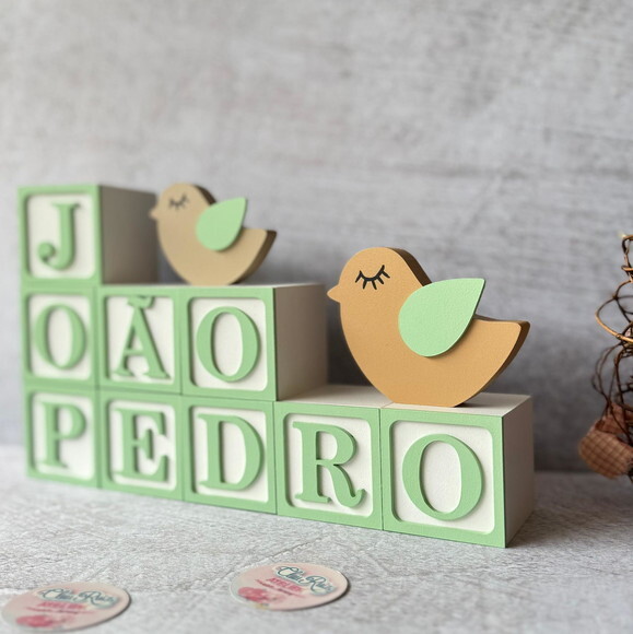 Passarinho + Cubos 6x6cm Ts - Decoração Bebê e Maternidade