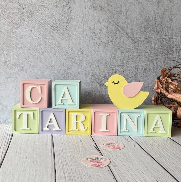 Passarinhos + Cubos 6x6cm Ts - Pastel Decoração Bebê