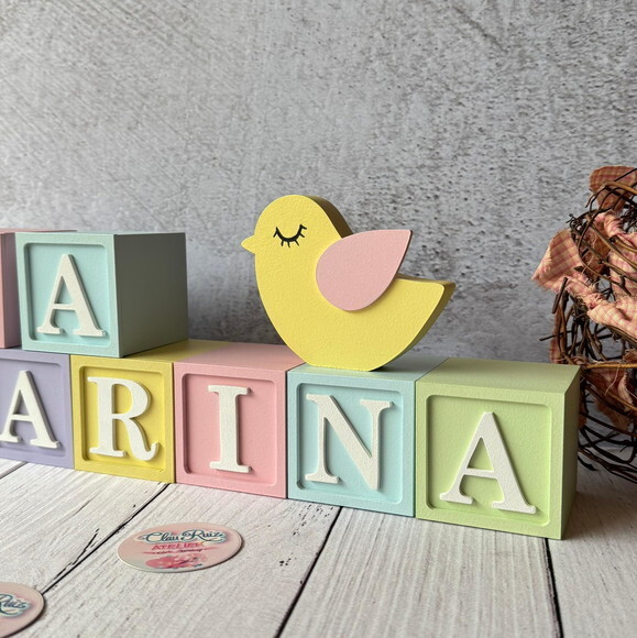 Passarinhos + Cubos 6x6cm Ts - Pastel Decoração Bebê