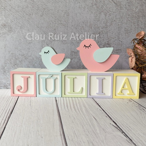 Passarinhos + Cubos 6x6cm Ts - Pastel Decoração Bebê