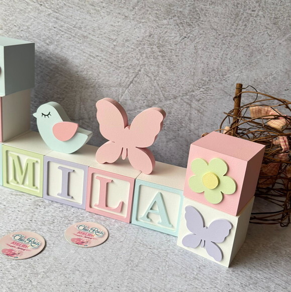 Passarinhos +borboleta Cubos 6x6cm Ts Pastel Decoração Bebê