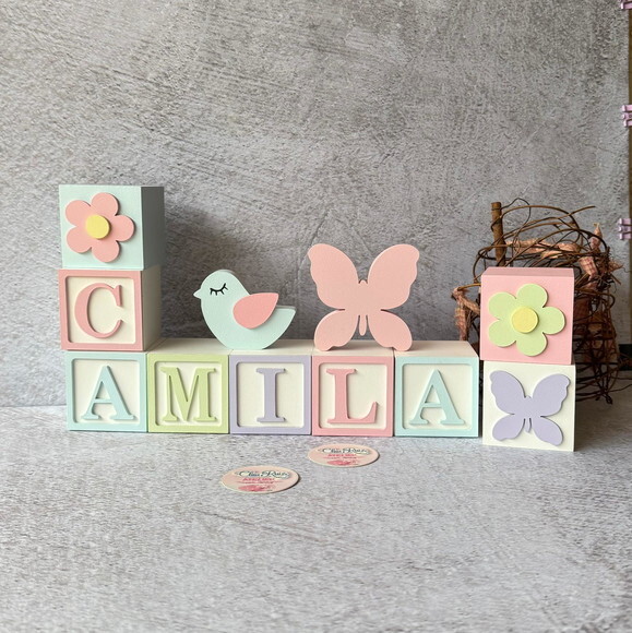 Passarinhos +borboleta Cubos 6x6cm Ts Pastel Decoração Bebê