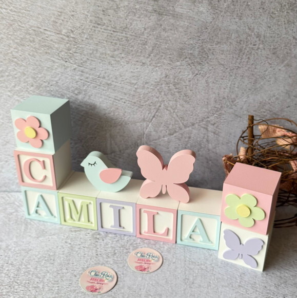 Passarinhos +borboleta Cubos 6x6cm Ts Pastel Decoração Bebê