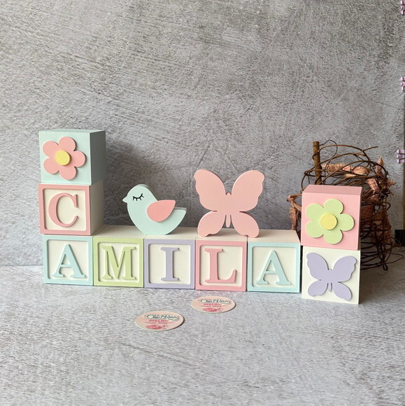 Passarinhos +borboleta Cubos 6x6cm Ts Pastel Decoração Bebê