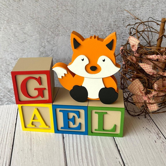 Raposa + Cubos 6x6cm Ts Decoração Bebê - Bosque Encantado