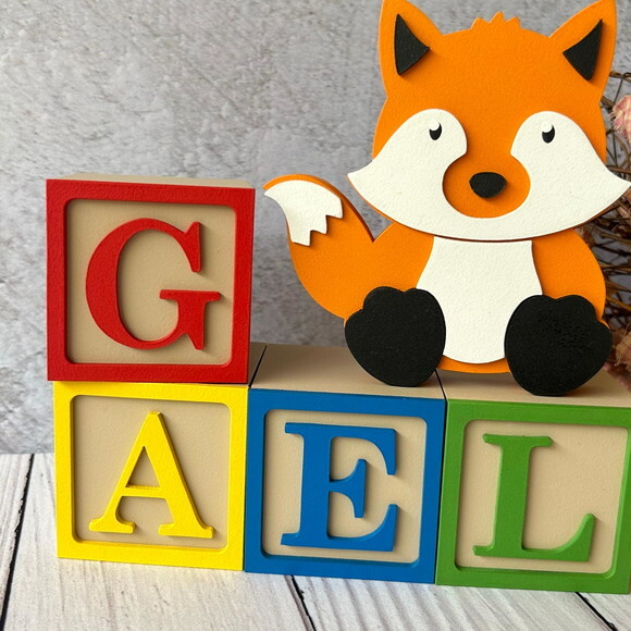 Raposa + Cubos 6x6cm Ts Decoração Bebê - Bosque Encantado