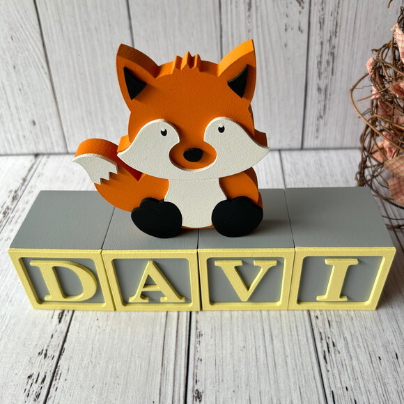 Raposa + Cubos 6x6cm Ts Decoração Bebê - Bosque Encantado