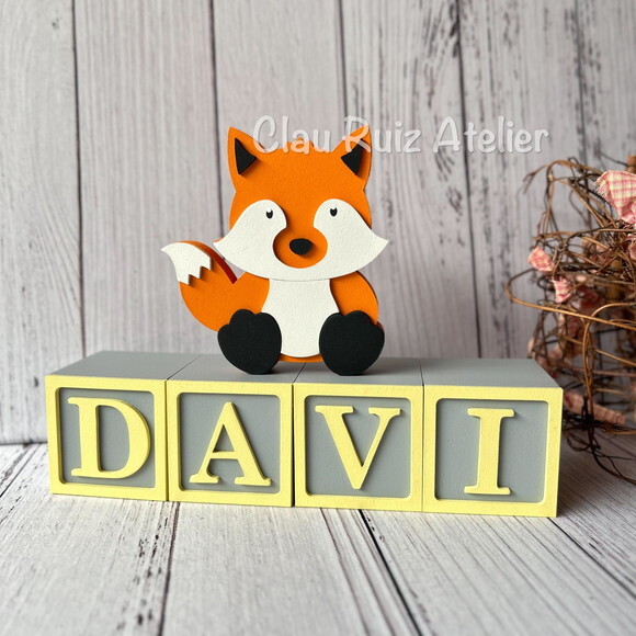 Raposa + Cubos 6x6cm Ts Decoração Bebê - Bosque Encantado
