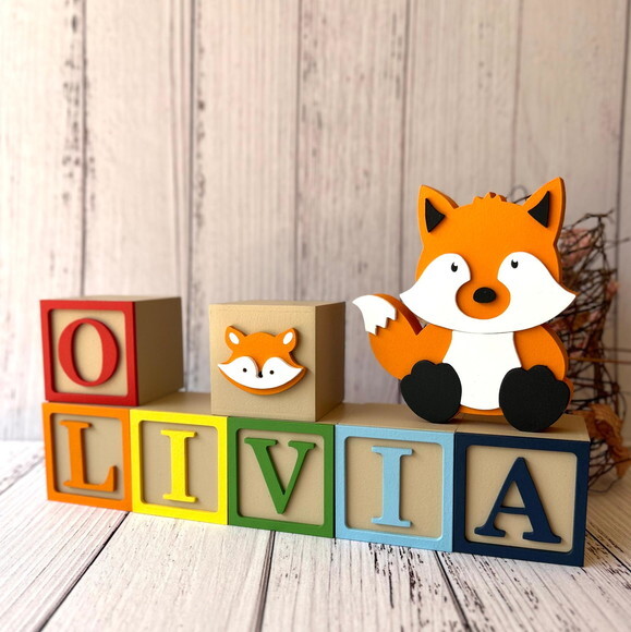 Raposa + Cubos 6x6cm Ts Decoração Bebê - Bosque Encantado