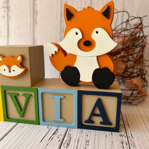 Raposa + Cubos 6x6cm Ts Decoração Bebê - Bosque Encantado