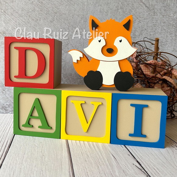 Raposa + Cubos 8x8cm Ts Decoração Bebê - Bosque Encantado