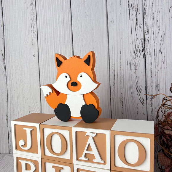 Raposa + Cubos 6x6cm Ts Decoração Bebê - Bosque Encantado