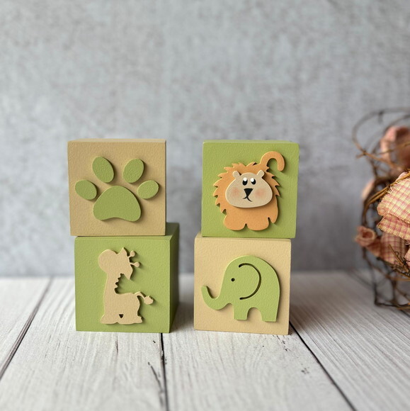 Safari Bichos Cubos 6x6cm - Decoração Bebê