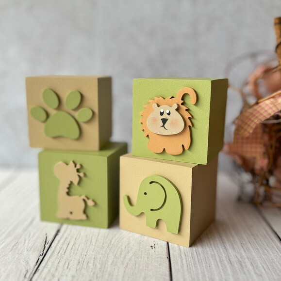 Safari Bichos Cubos 6x6cm - Decoração Bebê