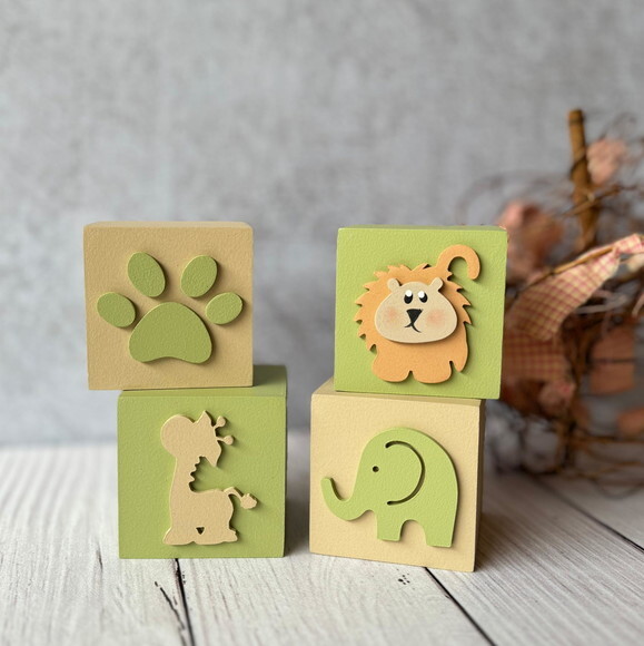 Safari Bichos Cubos 6x6cm - Decoração Bebê