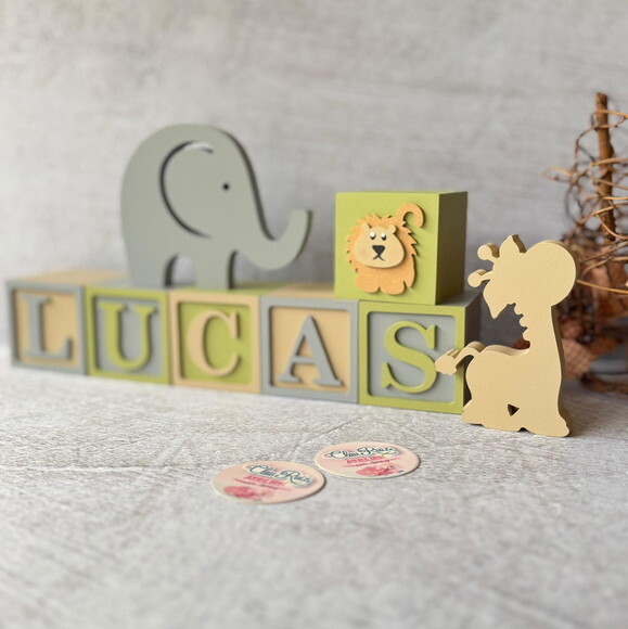 Safari Cubos 6x6cm + Bichinhos Decoração Bebê