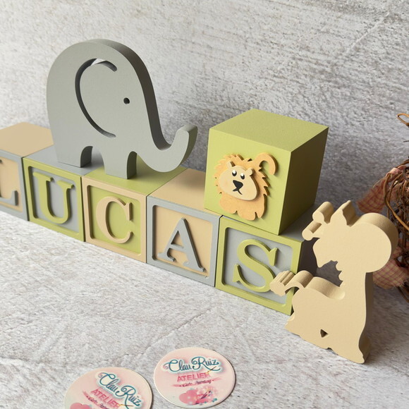 Safari Cubos 6x6cm + Bichinhos Decoração Bebê