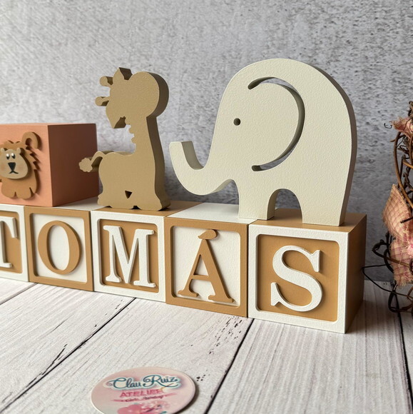 Safari Cubos 6x6cm+ Elefante + Girafa Decoração Bebê