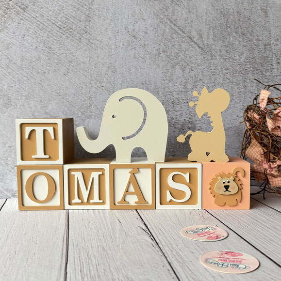 Safari Cubos 6x6cm+ Elefante + Girafa Decoração Bebê
