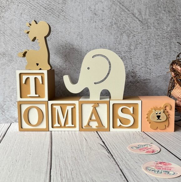 Safari Cubos 6x6cm+ Elefante + Girafa Decoração Bebê