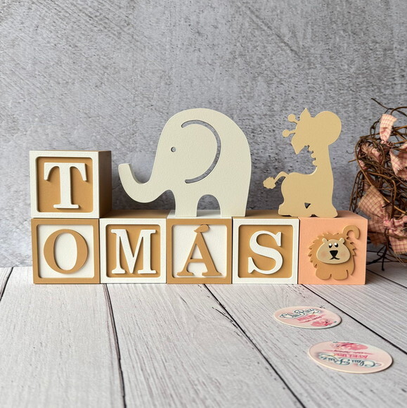 Safari Cubos 6x6cm+ Elefante + Girafa Decoração Bebê