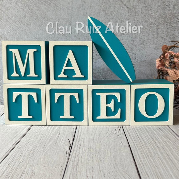 Surf - Decoração Bebê - Cubos 8x8cm + Prancha
