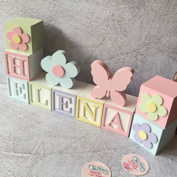 Tons Pastel Cubos 6x6cm +borboleta+ Flor Decoração Bebê