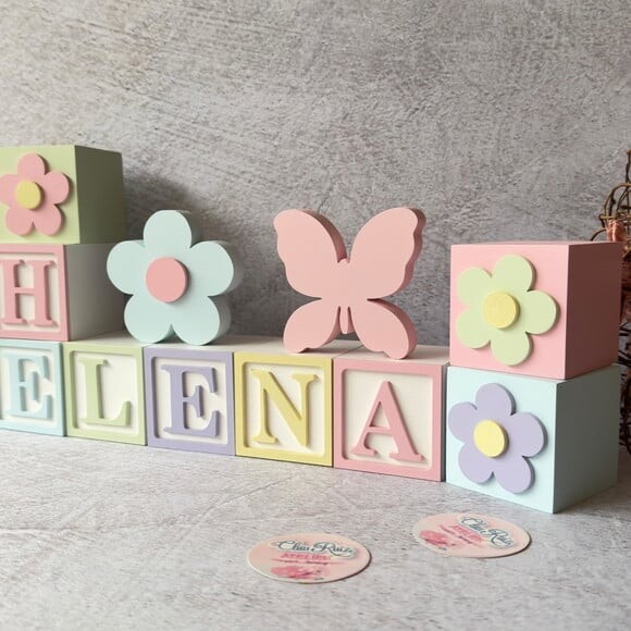 Tons Pastel Cubos 6x6cm +borboleta+ Flor Decoração Bebê