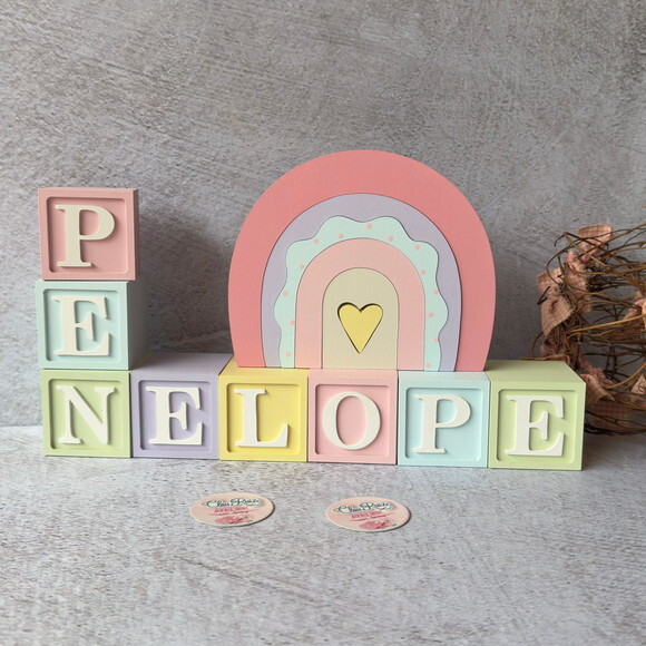 Tons Pastel Cubos 6x6cm Ts + Arco Íris Boho - Decoração Bebê