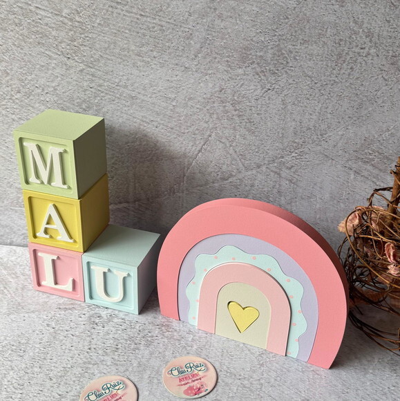 Cubos Decorativos Arco Íris Boho para Quarto de Bebê e Festa In
